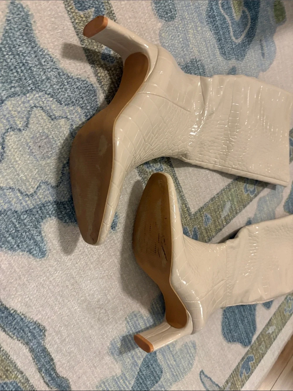New York & Company Cream Croc-Embossed Over-the-Knee Stiletto Boots